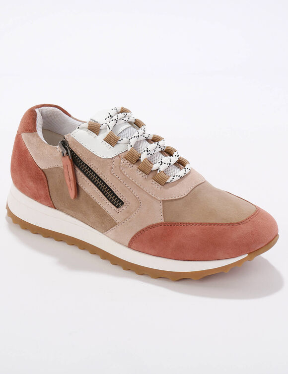 Baskets sneakers cuir, empiècements fantaisie contrastés (blush) Baskets sneakers cuir, empiècements fantaisie contrastés (blush)